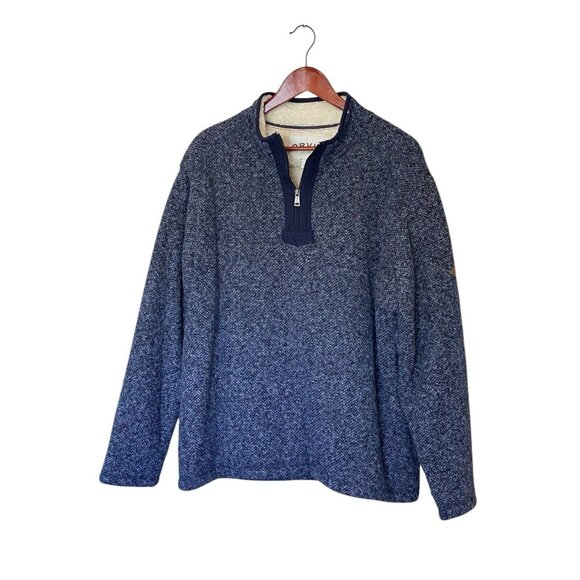 Orvis Blue Knit Pullover 1/4 Zip Sweater Sherpa Lined Gorpcore Cozy - Picture 1 of 10